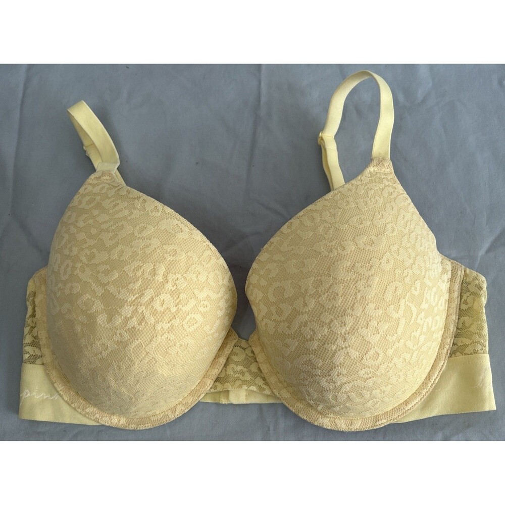 PINK Victorias Secret Everywhere Pushup Bra Yellow Leopard Lace 34 DD